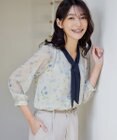 Tiaclasse 【洗える】花柄配色ボウタイブラウス