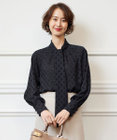 自由区 【洗える】カットジャカード ボウタイブラウス