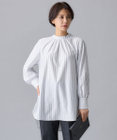 自由区 【洗える】ストレッチシャーティングスタンドカラーストライプ ブラウス
