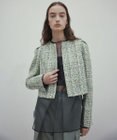 BEIGE， TEASEL / ノーカラーツイードショートジャケット