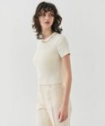 BEIGE， 【洗える・美人百花 4月号掲載】VINCA / パール付き半袖コットンリブニット