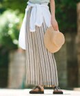 23区 【洗える】リネンストライプ ワイド パンツ