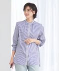 J.PRESS LADIES 【洗える】 コンパクトコットン ストライプ バンドカラー ブラウス