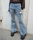 WEGO カットアウトリボンストレッチデニムフレアパンツ