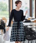 Tiaclasse 【洗える】リボンベルト付きチェック柄ニットワンピース