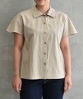 muuc 〈ドライタッチな上質コットン100%〉〈タイプライター生地〉後ろギャザー入り フレンチスリーブのブラウス
