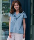 23区 L 【一部店舗限定/洗える】ハイカウントウェザーストレッチ フリル ブラウス