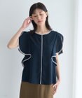 YECCA VECCA 配色ラッフルスリーブブラウス