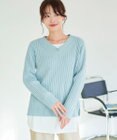 Tiaclasse L 【洗える】Vネックリブ編みニット