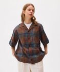 LENO DARK MADRAS CHECK OPEN COLLAR SHIRTS / マドラスチェックブラウス