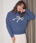 Feroux 【洗える】リボン柄ハイネック プルオーバーニット