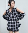 WEGO オープンショルダーチェックBIGシャツ