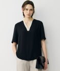 ICB BackSatinAmunzen 5分袖Vネック配色ブラウス