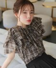 Tiaclasse 【洗える】チェック柄フリルブラウス