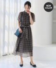 Tiaclasse 【新色追加・洗える】チェック柄フレア袖シアーワンピース
