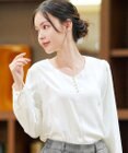 Tiaclasse 【スマート裏起毛】パールボタンブラウス