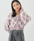 earth music&ecology シャギーダイヤ柄ショートニットカーディガン
