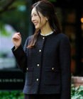 ANY SIS L ノーカラーフリンジツイード ジャケット