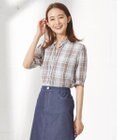 J.PRESS LADIES 【洗える】キュプラチェック フリルスタンドカラー ブラウス