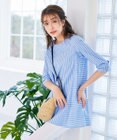 Tiaclasse L 【洗える】リボンスリーブストライプチュニックブラウス
