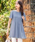 Tiaclasse L 【洗える】麻調ピンタックチュニックブラウス