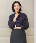 J.PRESS LADIES 【洗える】綿セルロースクリアチェック スタンドカラー ブラウス
