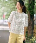 J.PRESS LADIES L 【洗える】SHEER チェック フレアスリーブ ブラウス