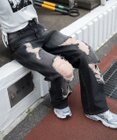 WEGO ダメージストレートデニムパンツ