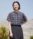 J.PRESS LADIES シアーストライプチェック フレンチスリーブ バンドカラー カットソー