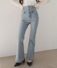 WEGO 【ストレッチ/美脚/脚長シルエット/XSSMサイズ展開】ハイウエストストレッチフレアデニムパンツ
