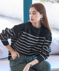Tiaclasse 【洗える】ボーダー柄スポンジニットトップス
