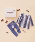 MIKI HOUSE HOT BISCUITS ボーダー柄長袖Tシャツ＆ベビースパッツギフトセット【BOX付き】