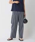ICB 【洗える】 コットンナイロンドビーストライプ ワイドストレートパンツ