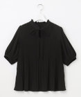 Feroux 【洗える】プリーツコンビ半袖 ブラウス