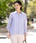 J.PRESS LADIES L 【洗える】SHEERストライプ ペプラム シャツ ブラウス