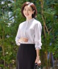 J.PRESS LADIES 【洗える】BEZ C/Ny ドビーストライプ フリルネック ブラウス