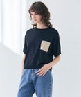 BEIGE， 【洗える】NADIA / レザーポケット付き半袖ニットTシャツ