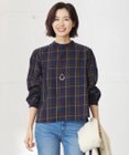 J.PRESS LADIES 【洗える】綿セルロースクリアチェック ボリューム袖 ブラウス