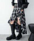 WEGO チェックアシンメトリーフリルロングスカート