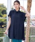 Tiaclasse L 【洗える】フレンチスリーブシャツチュニックブラウス