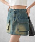 WEGO ヴィンテージウォッシュデニムカーゴミニスカート