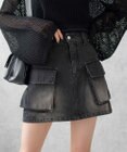 WEGO ヴィンテージウォッシュデニムカーゴミニスカート