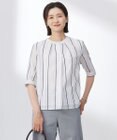 J.PRESS LADIES 【洗える】SHEERストライプ クルーネック ブラウス