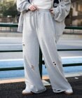 WEGO 【ウエストゴム】ダメージスウェットワイドパンツ