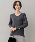 自由区 L 【洗える/セット可】レーヨンポリエステルスムース Vネックニット