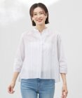 J.PRESS LADIES 【洗える】ランダムストライプ スタンドカラー  ブラウス