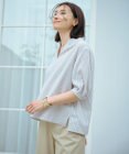 J.PRESS LADIES 【洗える・接触冷感】ドビー強撚ストライプ スキッパー ブラウス
