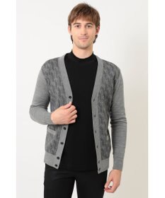 DAKS メリノウールロゴ編みVネックカーディガン