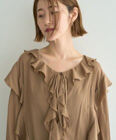 YECCA VECCA ラッフルリボンロングブラウス