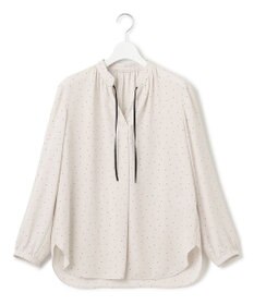 23区 L 【洗える】バックサテンアムンゼン ドットプリント リボン付き スキッパー ブラウス